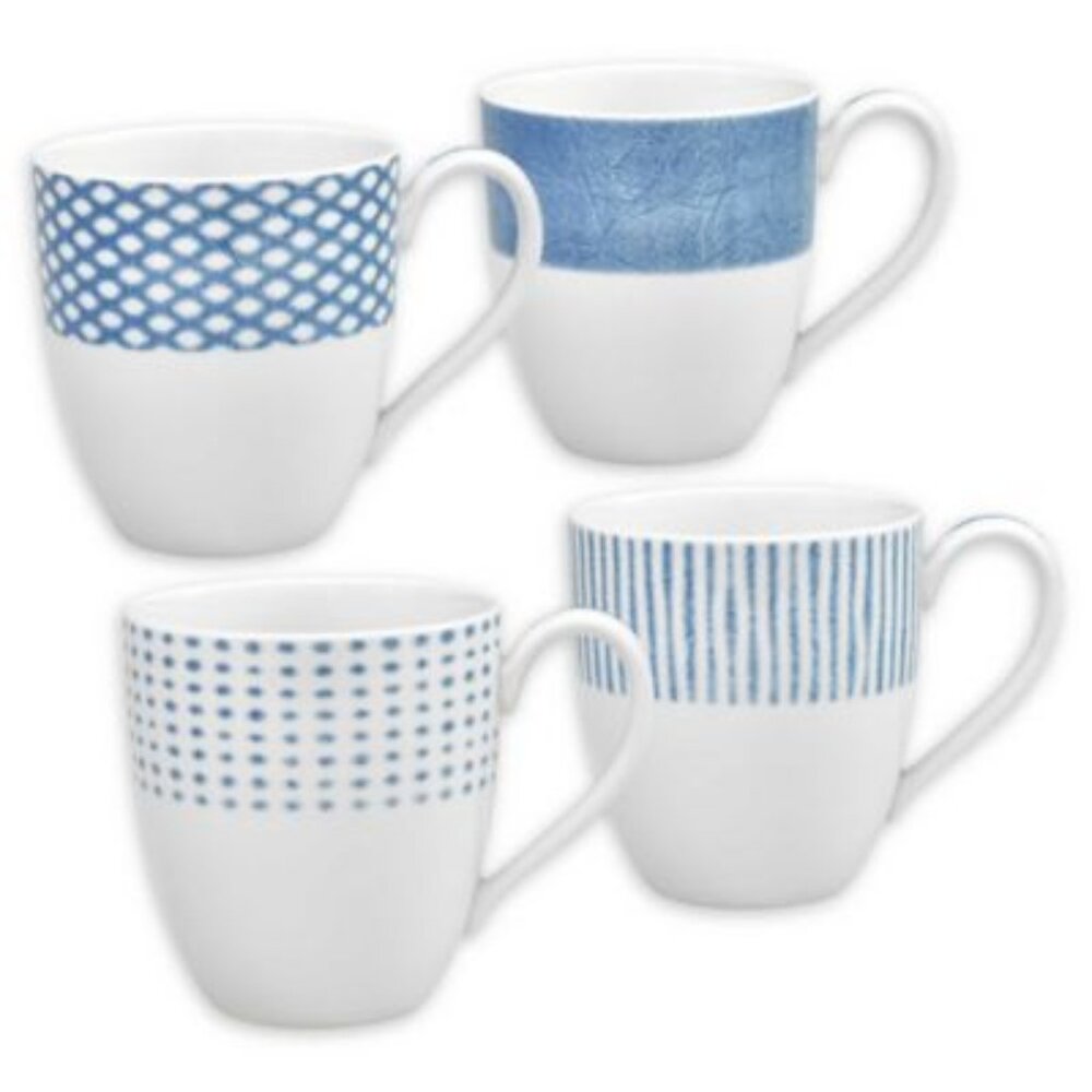 Blue Hammock 15 Fl. Oz. (Blue) Porcelain Assorted Mugs, (Set of 4)